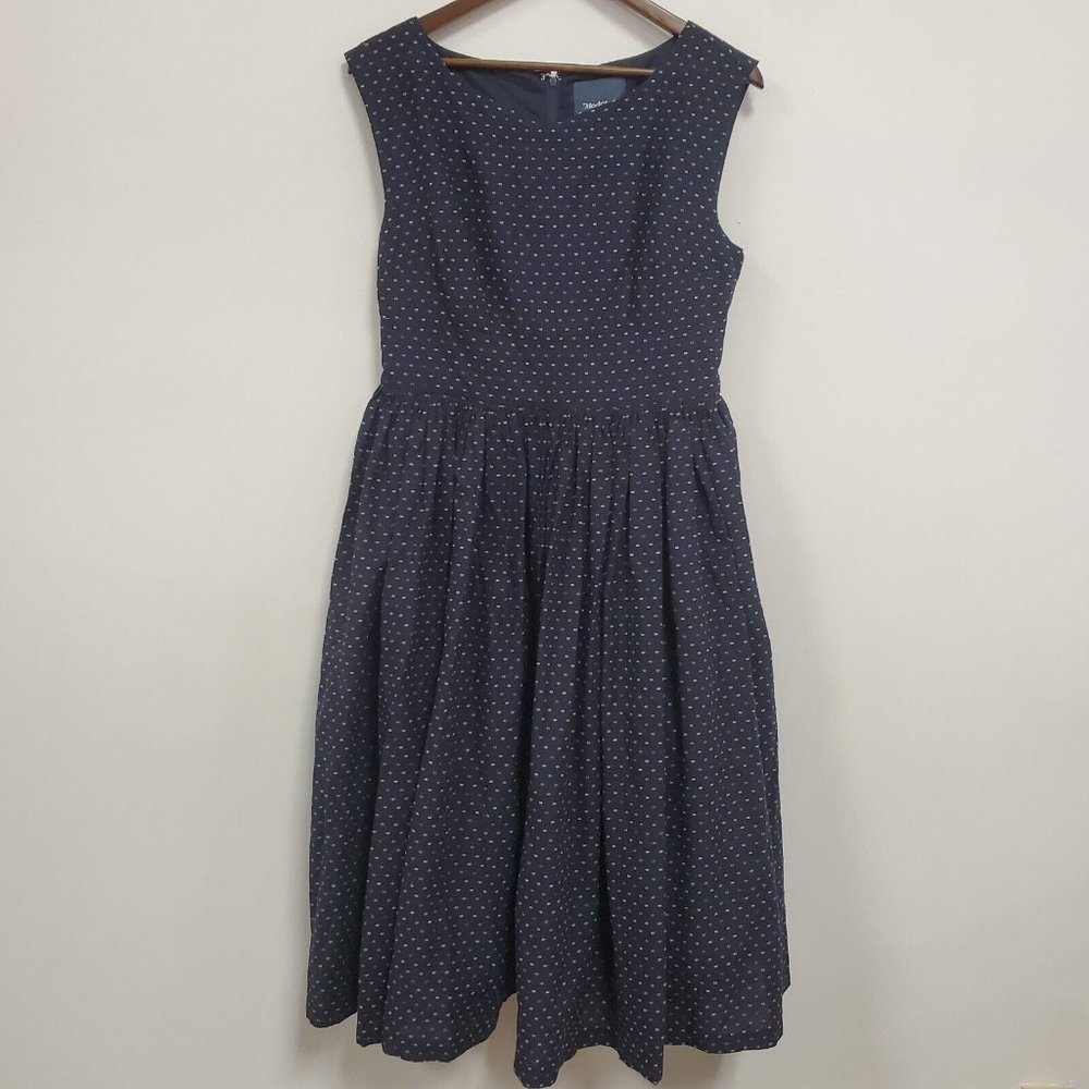 Modcloth Womens Retro Embroidered Midi Dress Size 12 Blue Sleeveless Tulle Zip